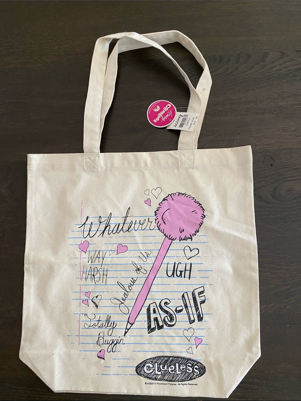 Icing Cream Canvas Tote with Pink Fluffy Pen Graphic